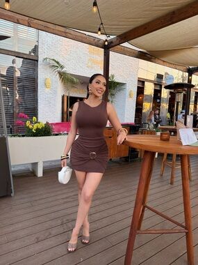 Princess Polly Kharla Ruched Hardware Mini Dress Brown